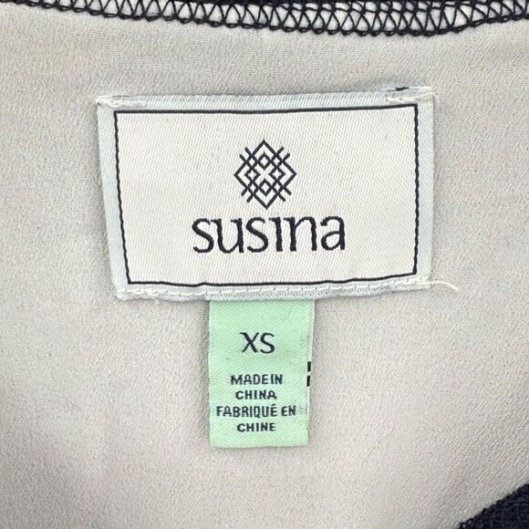 Susina 3/4 Length Sleeve Layered Blouse Lightweight Women XS Navy Blue White - Picture 3 of 5